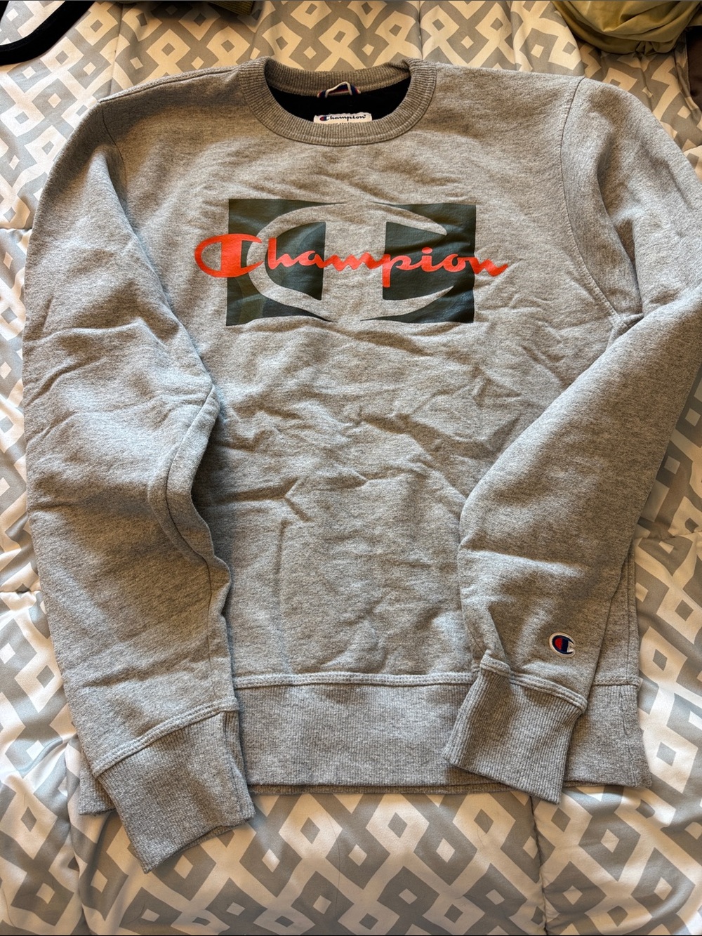 Champion Gray Crewneck Sweatshirt with Red Logo